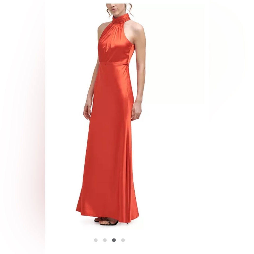 Red satin evening dress